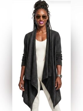 JOE FRESH Charcoal Open Drape Cardigan Shaw collar Long sleeve Handkerchief hem